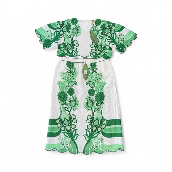 Farm Rio Green Festival Color Midi Skirt and Cropped Blouse Set Size XL. NWT - Picture 2 of 15
